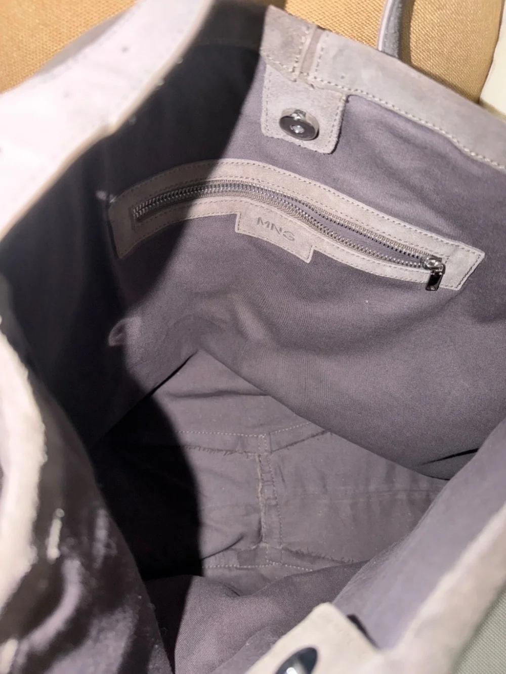 Grey suede bucket purse